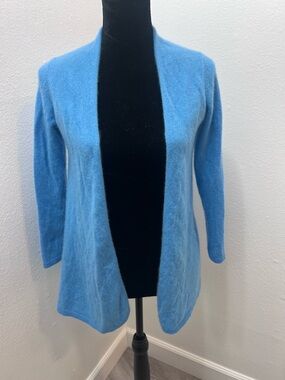 PURE Collection Gassato Lightweight Cashmere Swing Cardigan Open Front Blue Sz S